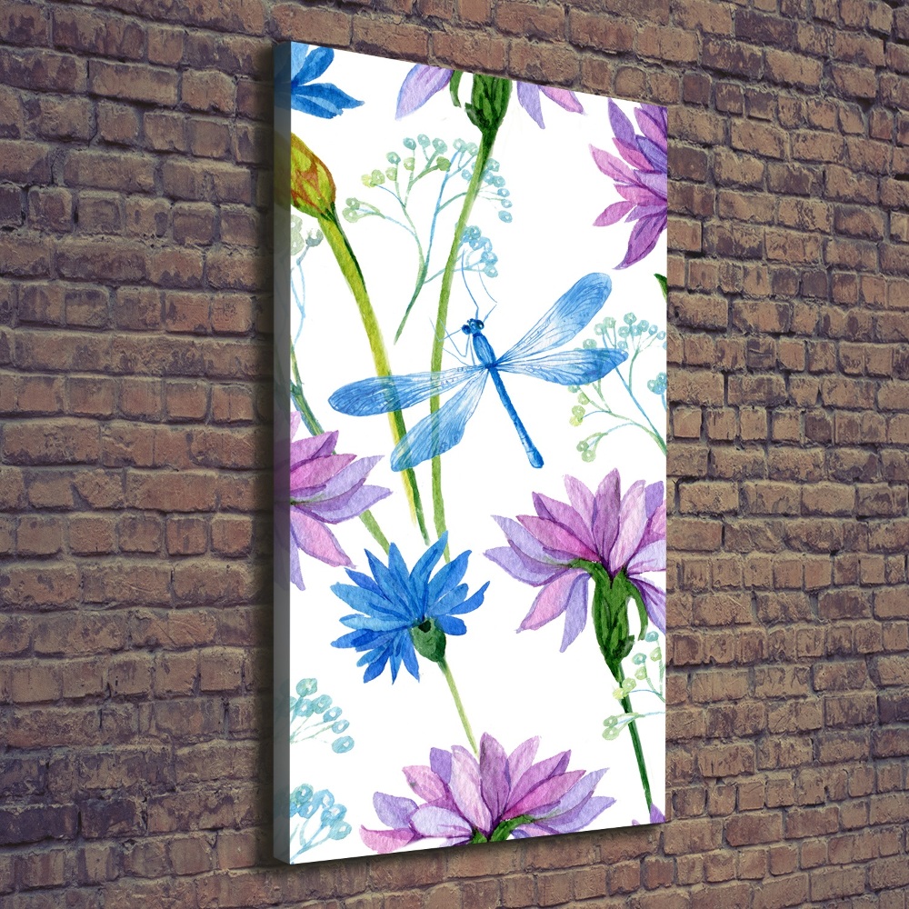 Canvas wall art Flowers and dragonflies