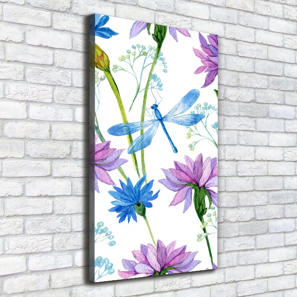 Canvas wall art Flowers and dragonflies