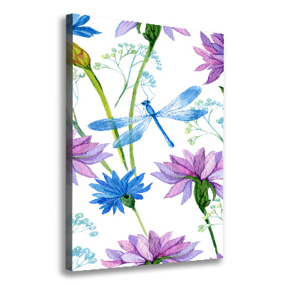 Canvas wall art Flowers and dragonflies