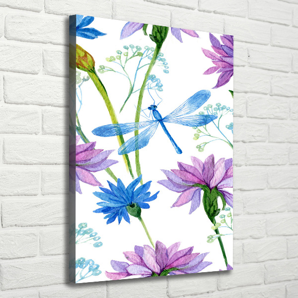 Canvas wall art Flowers and dragonflies