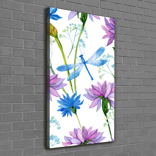 Canvas wall art Flowers and dragonflies