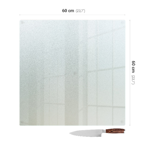 Glass worktop saver in a square shape with a semi-transparent finish