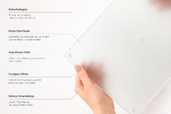Glass worktop protector with a double semi‑transparent finish