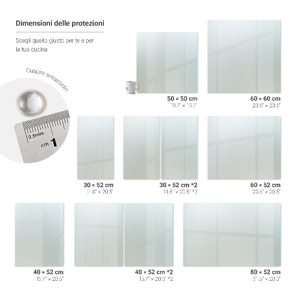 Glass worktop protector with a double semi‑transparent finish