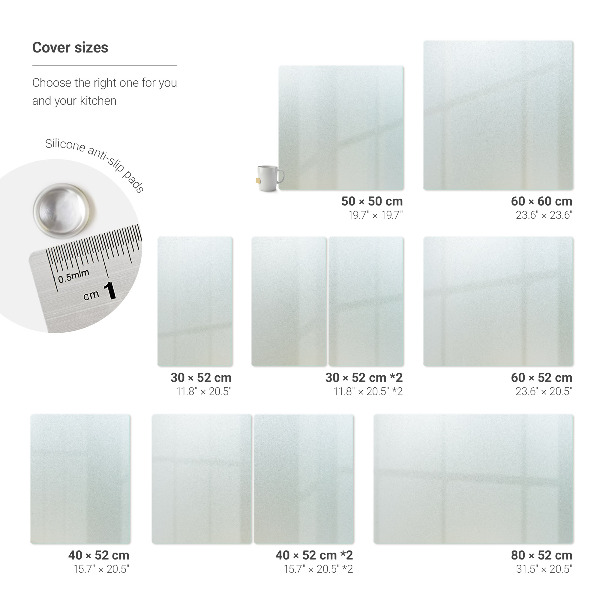 Glass worktop protector with a double semi‑transparent finish
