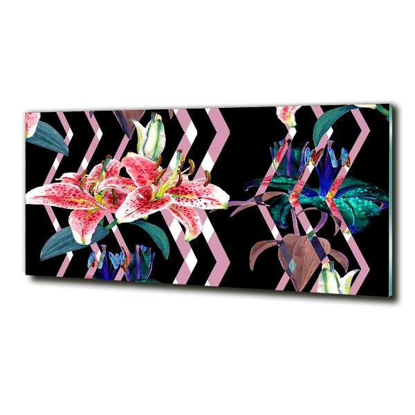 Glass wall art large Tropical lily