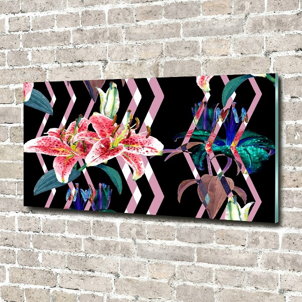 Glass wall art large Tropical lily