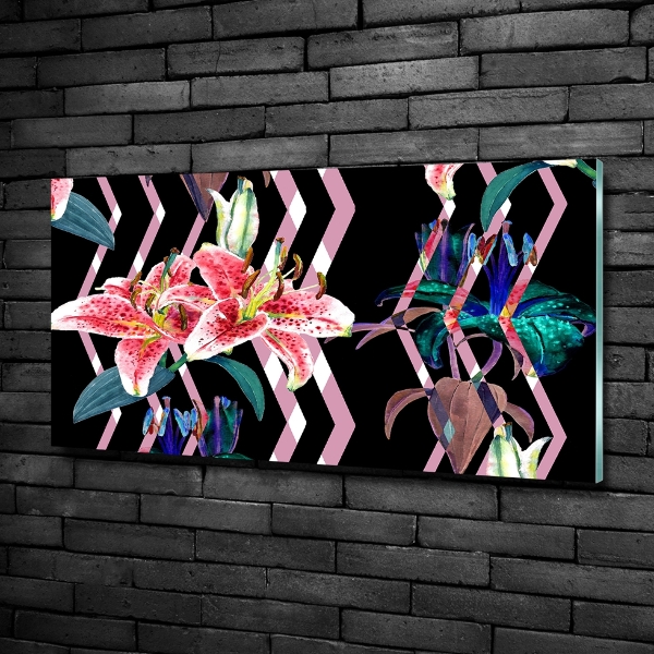 Glass wall art large Tropical lily