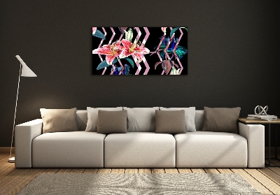 Glass wall art large Tropical lily