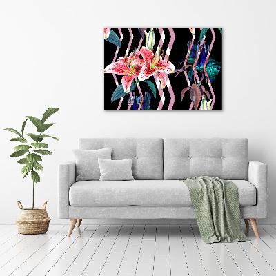 Glass wall art large Tropical lily