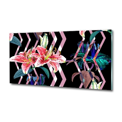 Glass wall art large Tropical lily