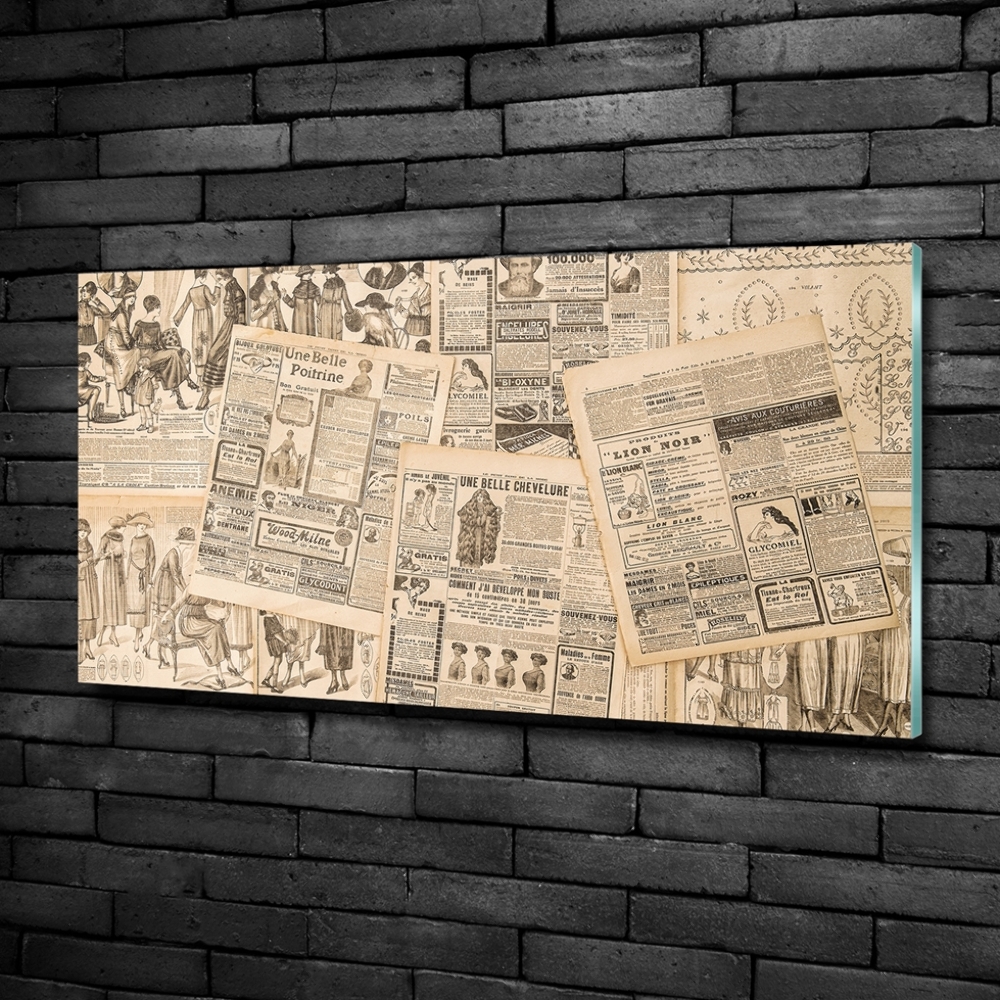 Glass picture wall art Ancient newspaper