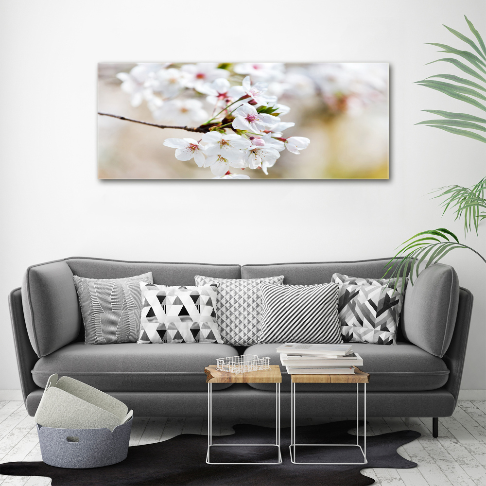 Glass wall art large Cherry blossoms