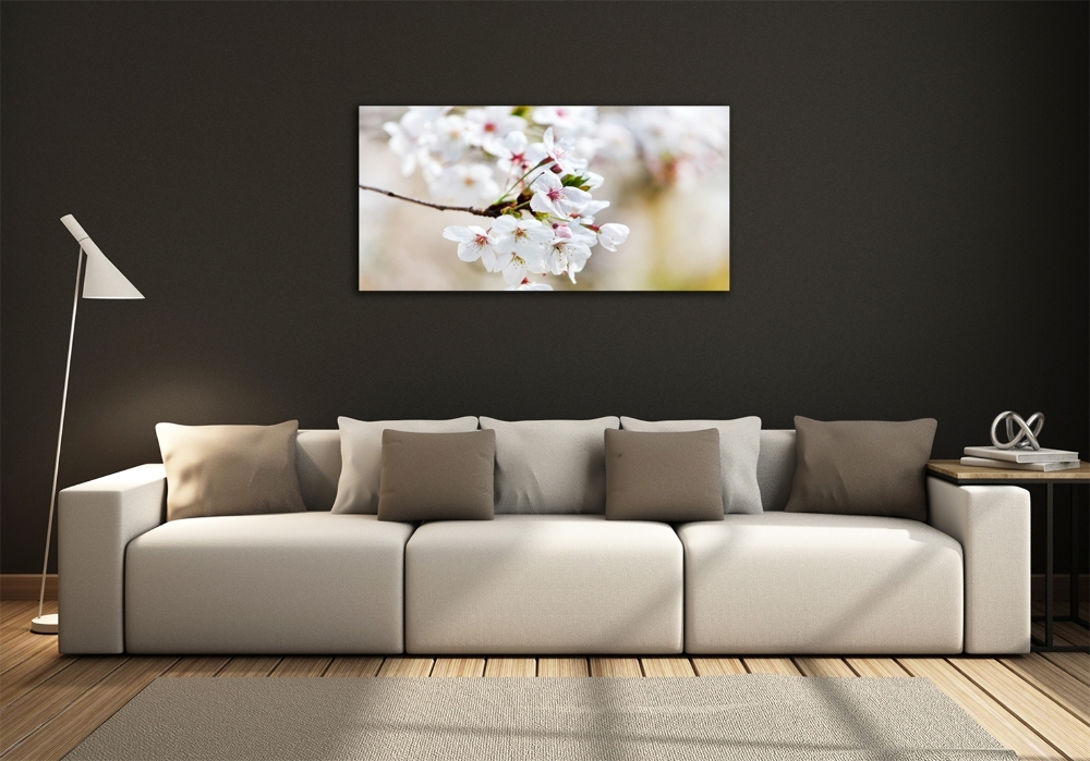 Glass wall art large Cherry blossoms