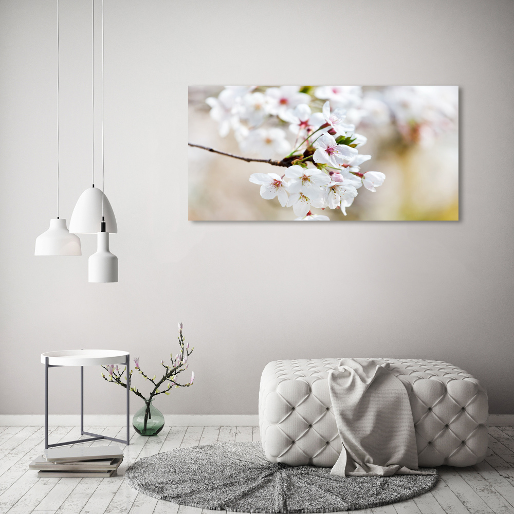 Glass wall art large Cherry blossoms