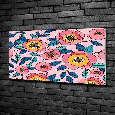 Wall art on glass Pink flowers