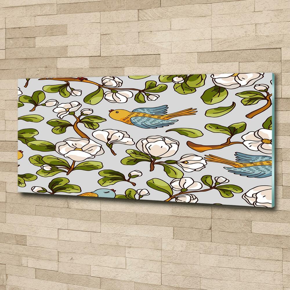 Wall art on glass Flowers and birds