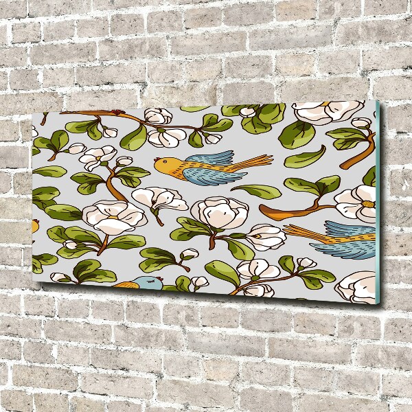 Wall art on glass Flowers and birds