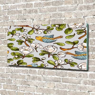 Wall art on glass Flowers and birds