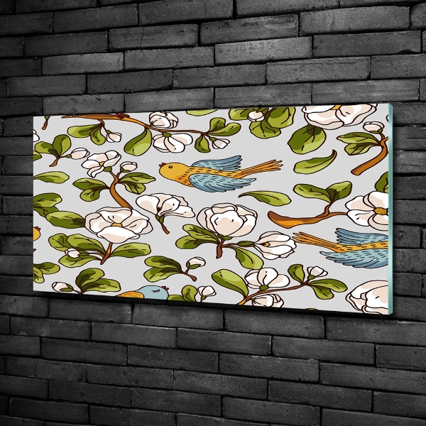 Wall art on glass Flowers and birds