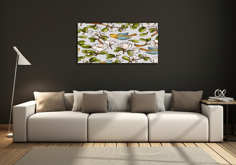 Wall art on glass Flowers and birds