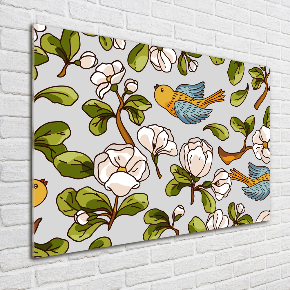 Wall art on glass Flowers and birds