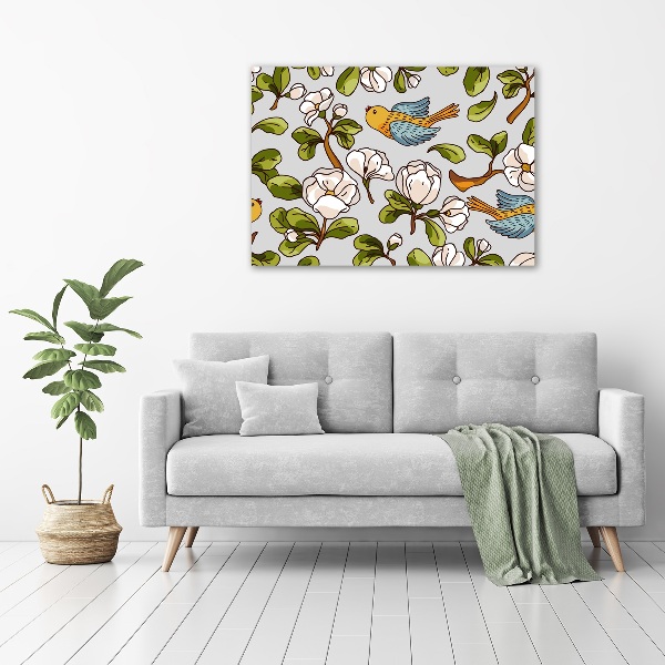 Wall art on glass Flowers and birds