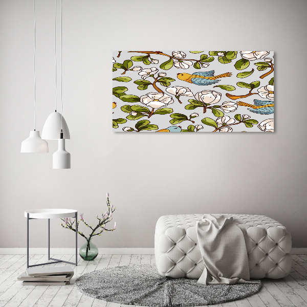 Wall art on glass Flowers and birds