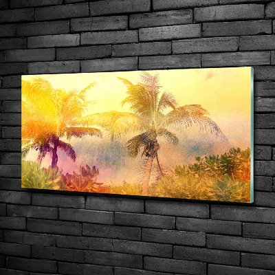 Glass art print Colorful palm trees