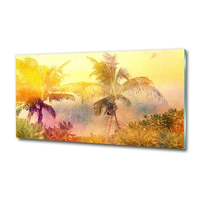 Glass art print Colorful palm trees