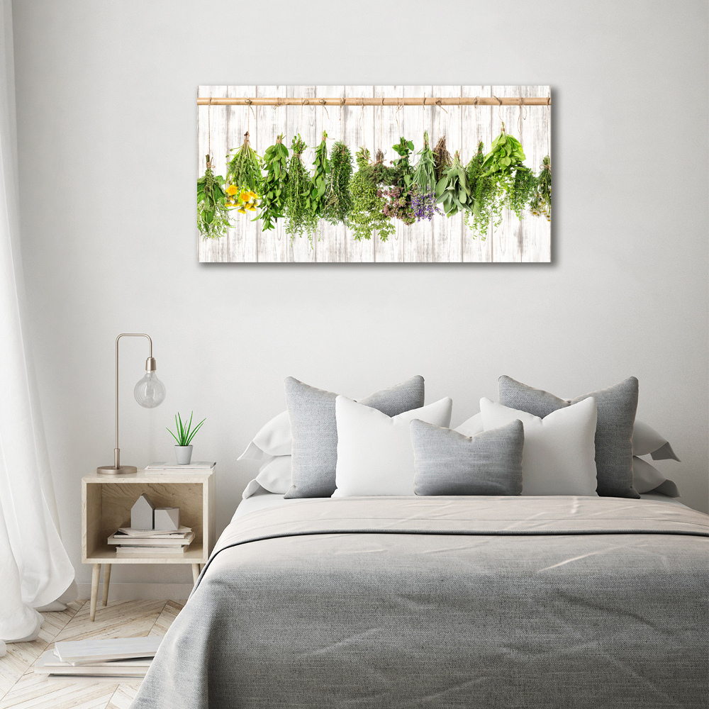 Glass wall art large Herbs on a string