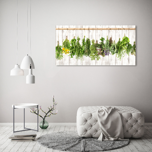 Glass wall art large Herbs on a string