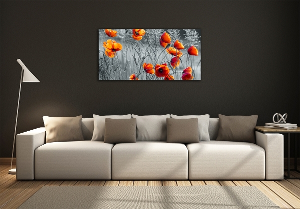 Glass wall art large Field poppies