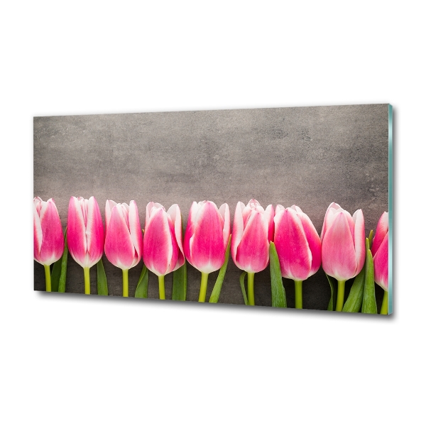 Glass picture print Pink tulips