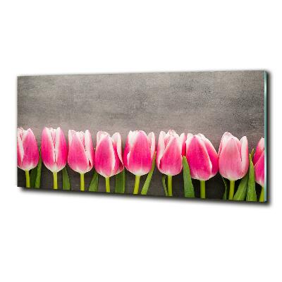 Glass picture print Pink tulips