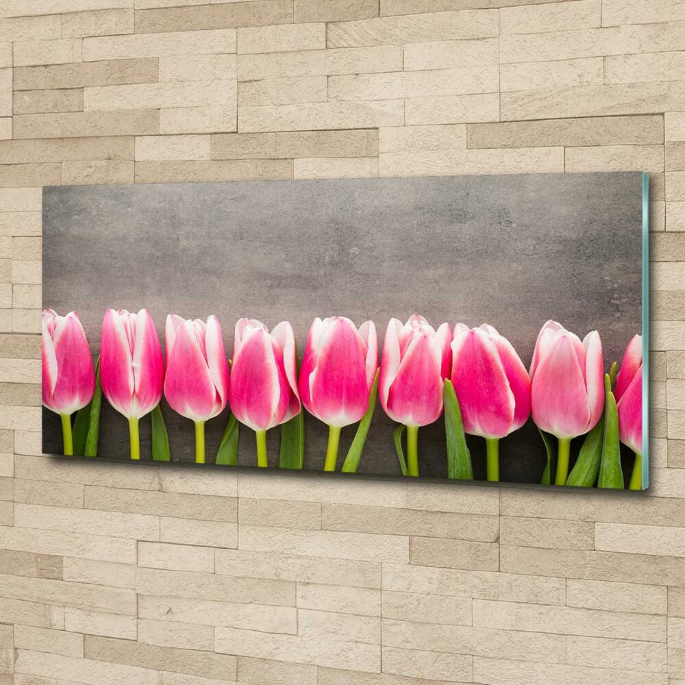 Glass picture print Pink tulips