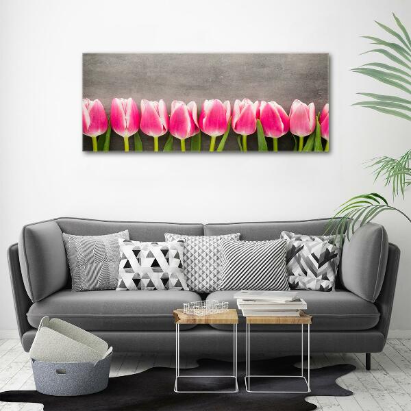 Glass picture print Pink tulips