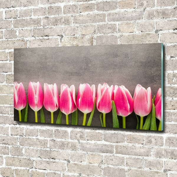 Glass picture print Pink tulips