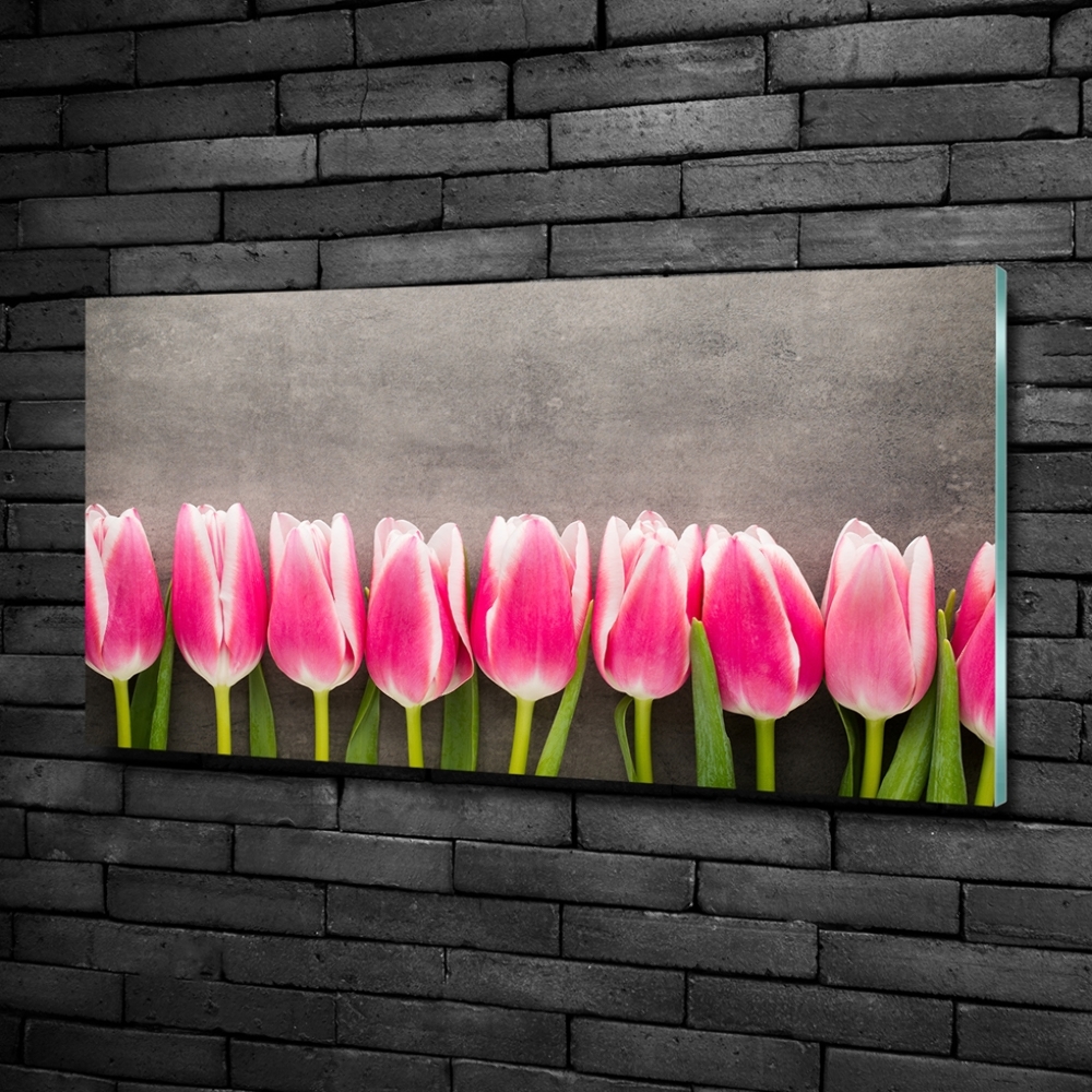 Glass picture print Pink tulips