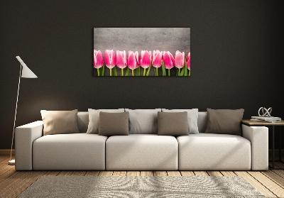 Glass picture print Pink tulips