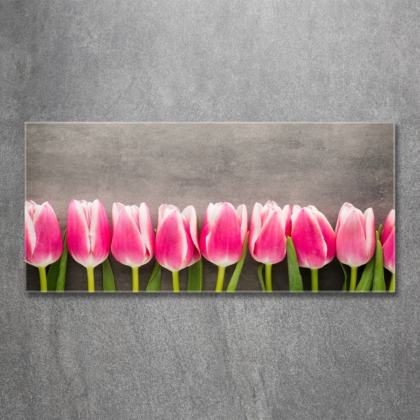 Glass picture print Pink tulips