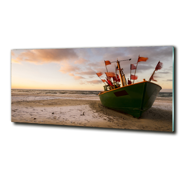 Glass art picture Fishing boat beach