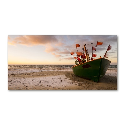 Glass art picture Fishing boat beach