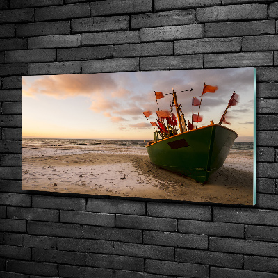 Glass art picture Fishing boat beach