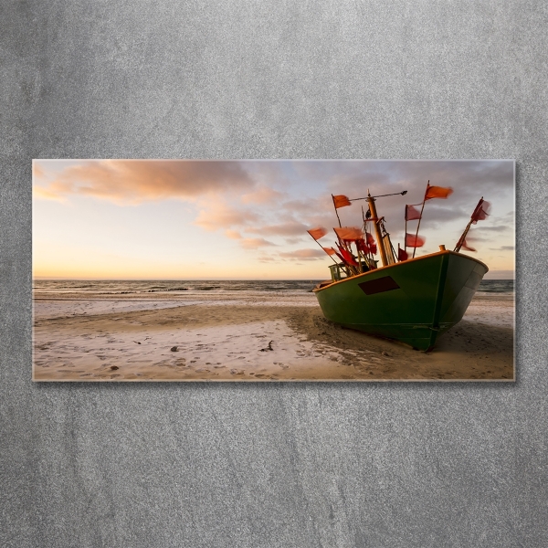 Glass art picture Fishing boat beach