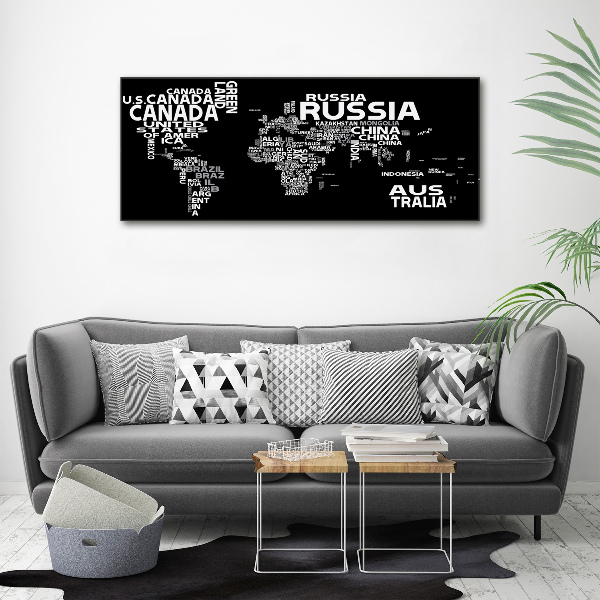 Wall art on glass World map subtitles