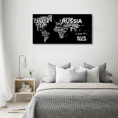 Wall art on glass World map subtitles