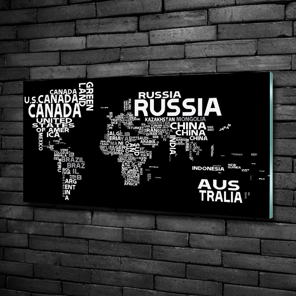 Wall art on glass World map subtitles