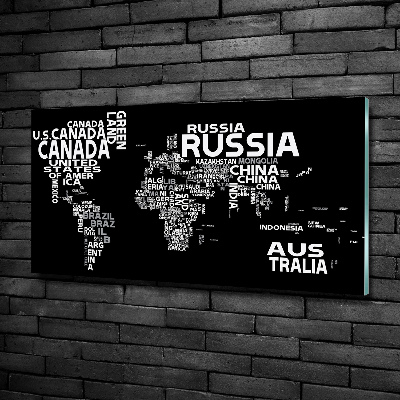 Wall art on glass World map subtitles