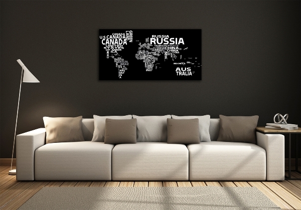 Wall art on glass World map subtitles